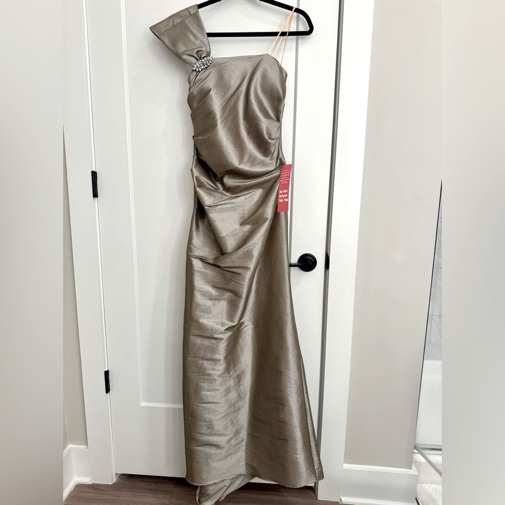 One shoulder taupe dress sz6